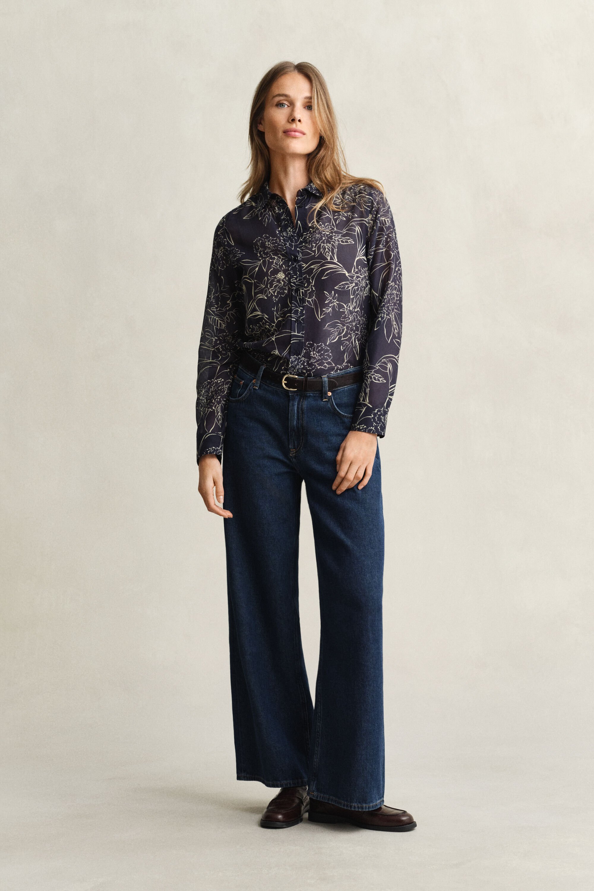 Camicia in misto cotone-seta con stampa floreale regular fit