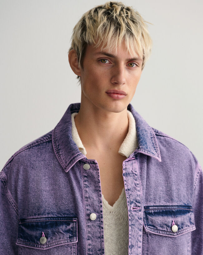 Camicia giacca di jeans tinta in capo