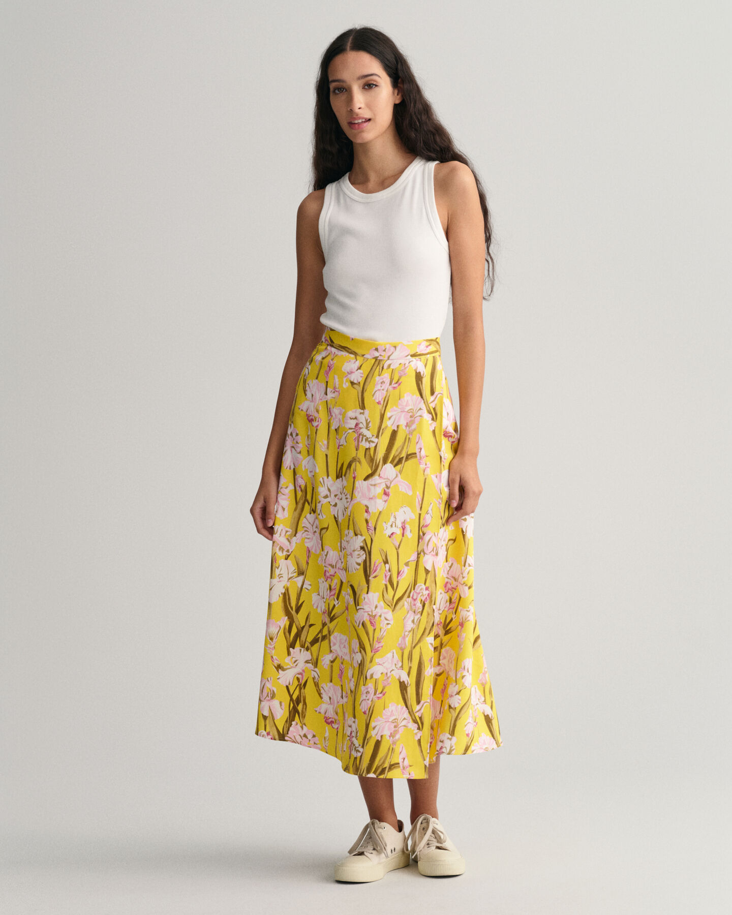 Gonna a portafoglio con stampa Iris