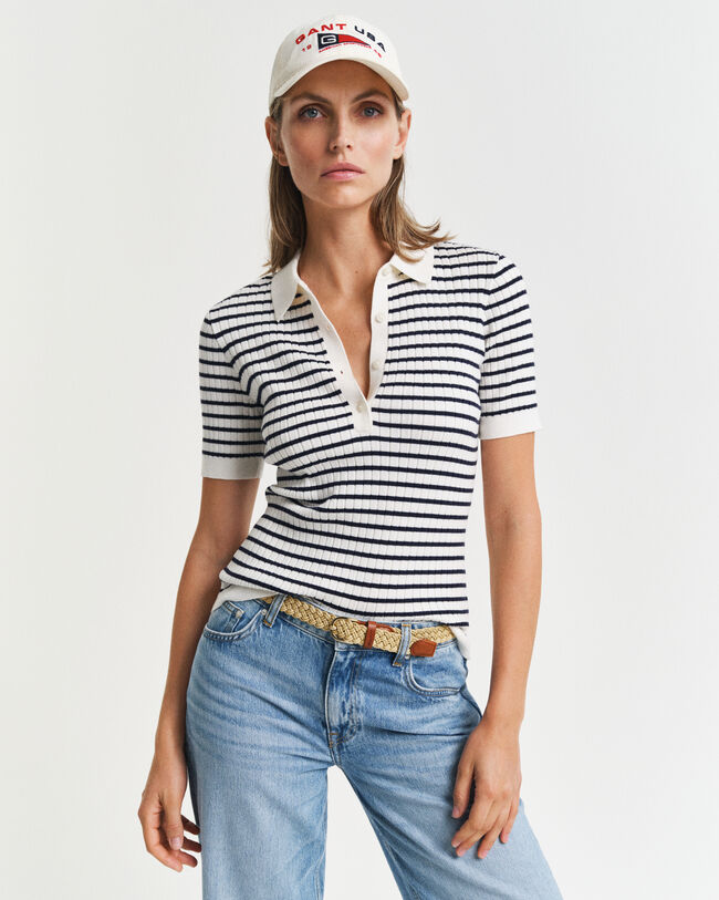 Rugger maniche corte a righe in maglia a coste