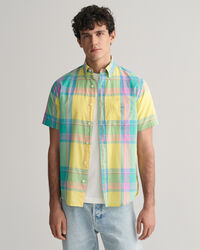 Camicia di lino colorata madras a maniche corte regular fit