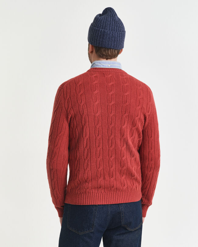 Maglia girocollo a trecce in lana d’agnello