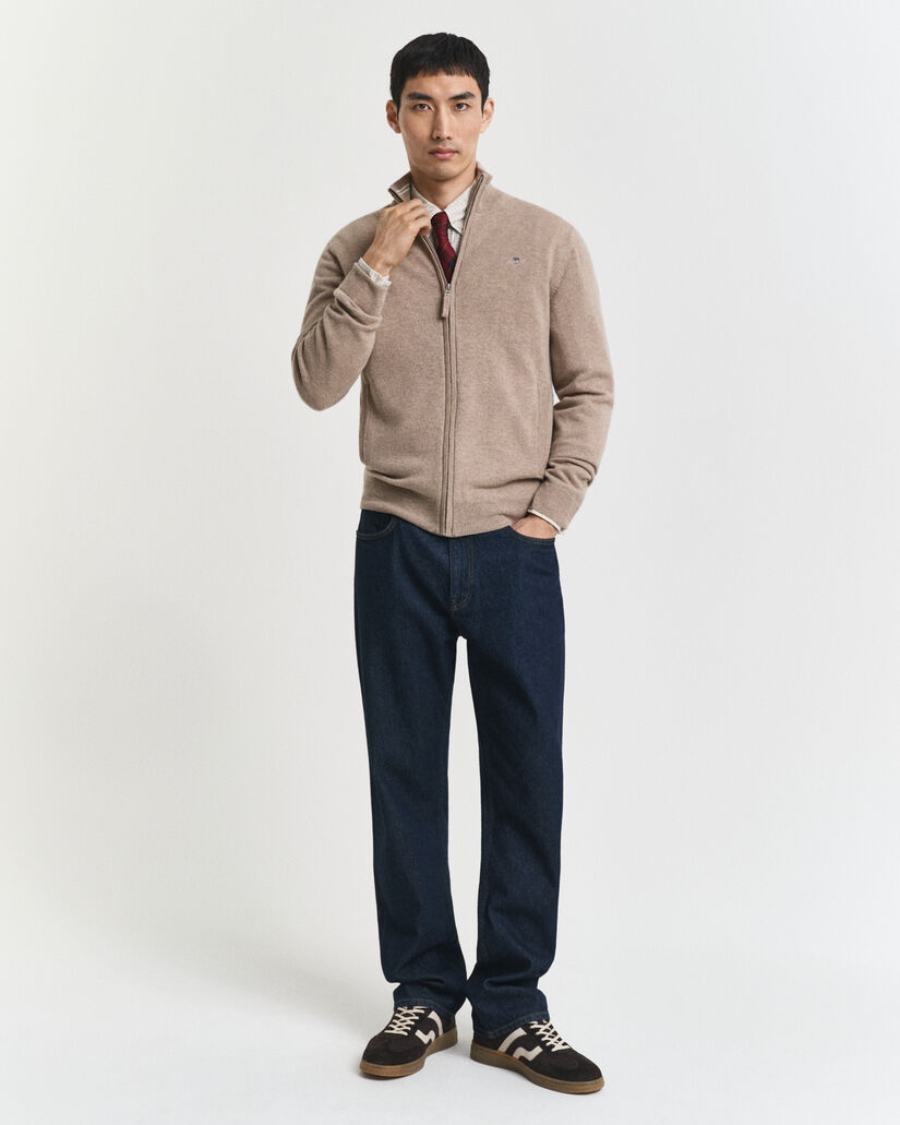 Cardigan con zip in finissima lana d’agnello