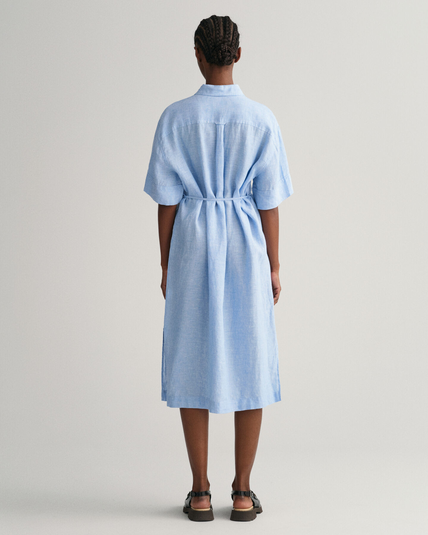 Abito chemisier in lino a maniche corte