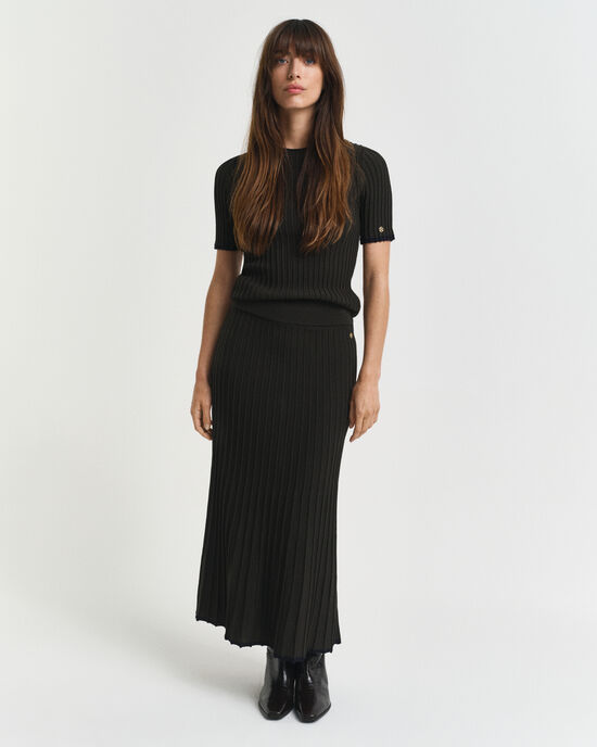 Gonna in maglia a coste a contrasto