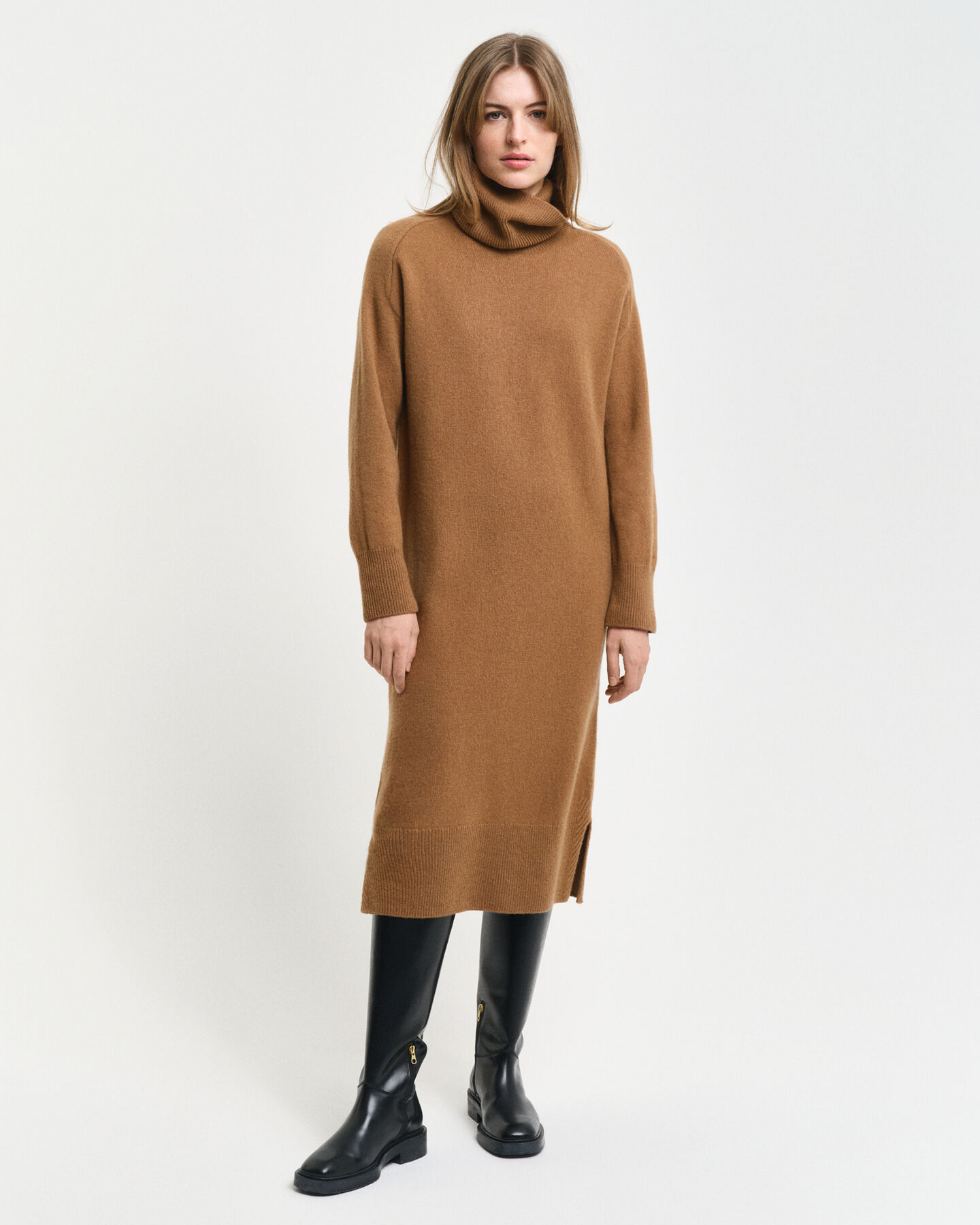 Abito a collo alto con dettagli con motivo a spina di pesce