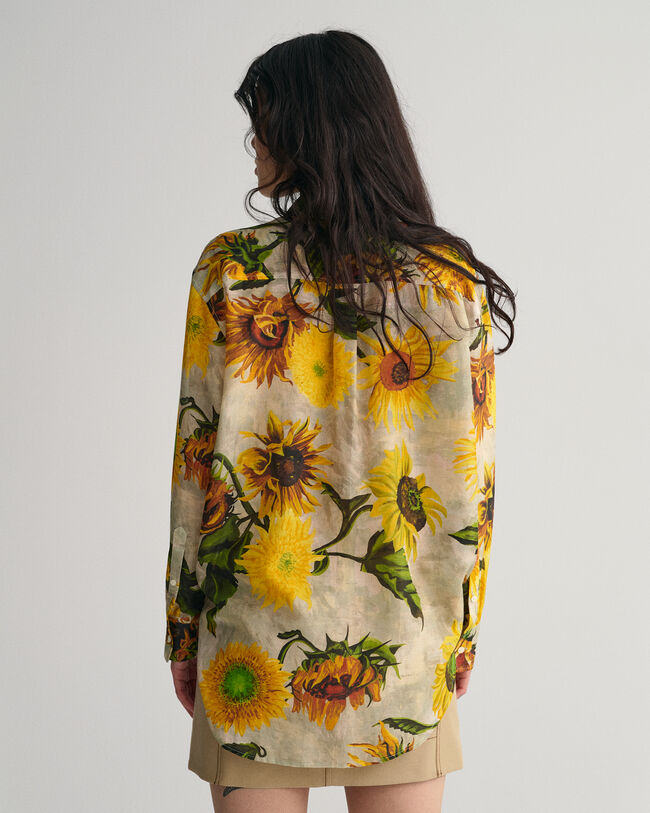 Camicia di seta in cotone con stampa di girasoli relaxed fit