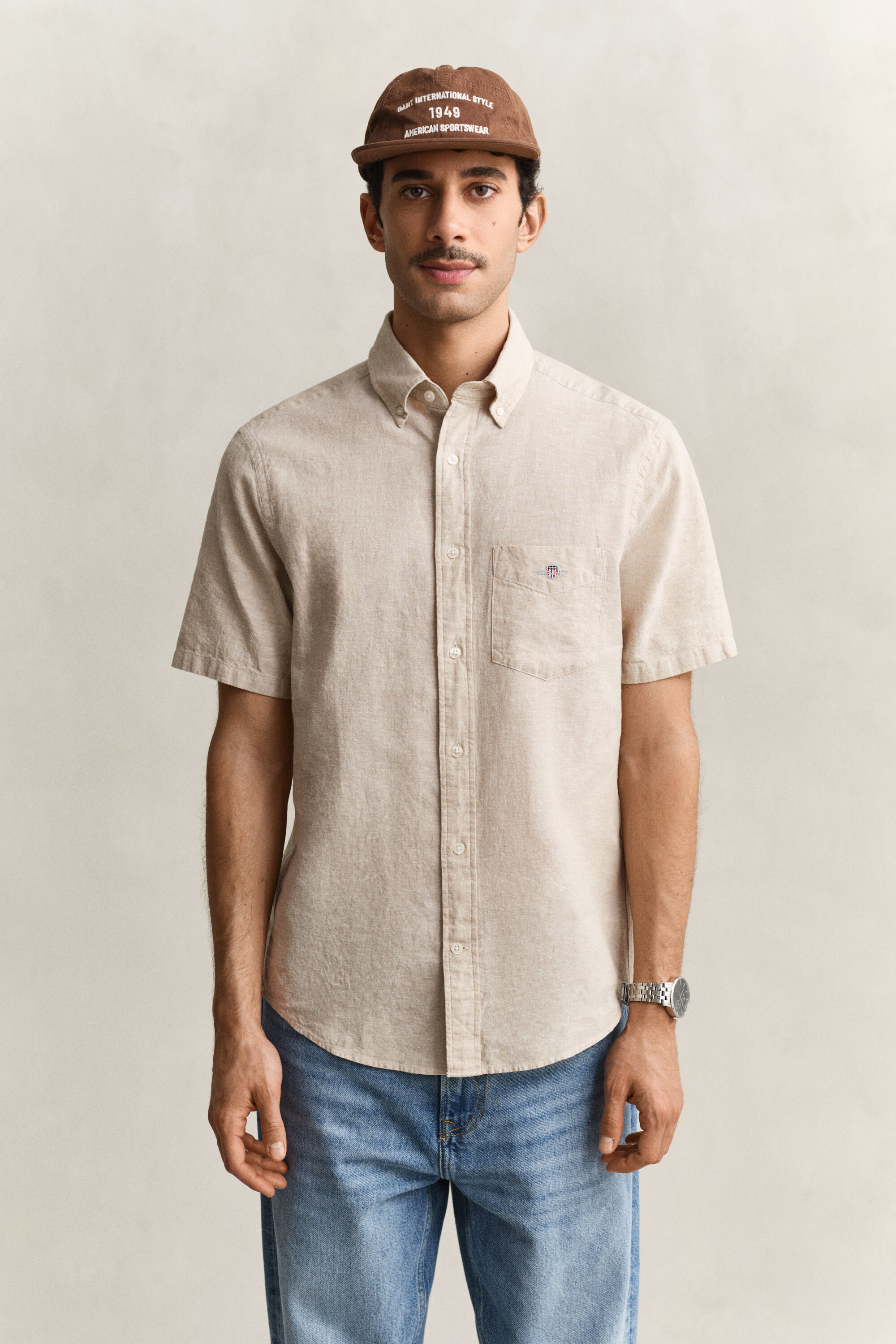 Camicia a maniche corte in misto lino