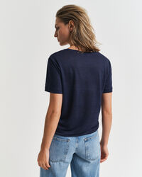 T-shirt in lino con scollo a V