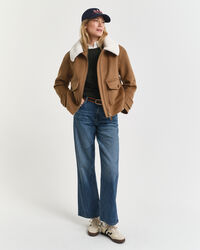 Maglia girocollo in cotone elasticizzato a trecce