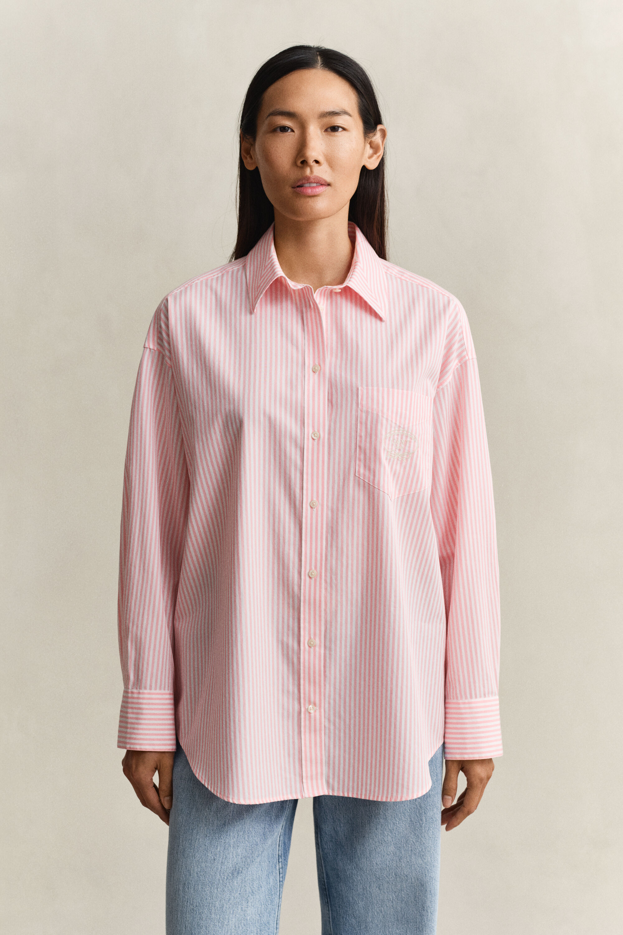 Camicia classica in popeline a righe oversize