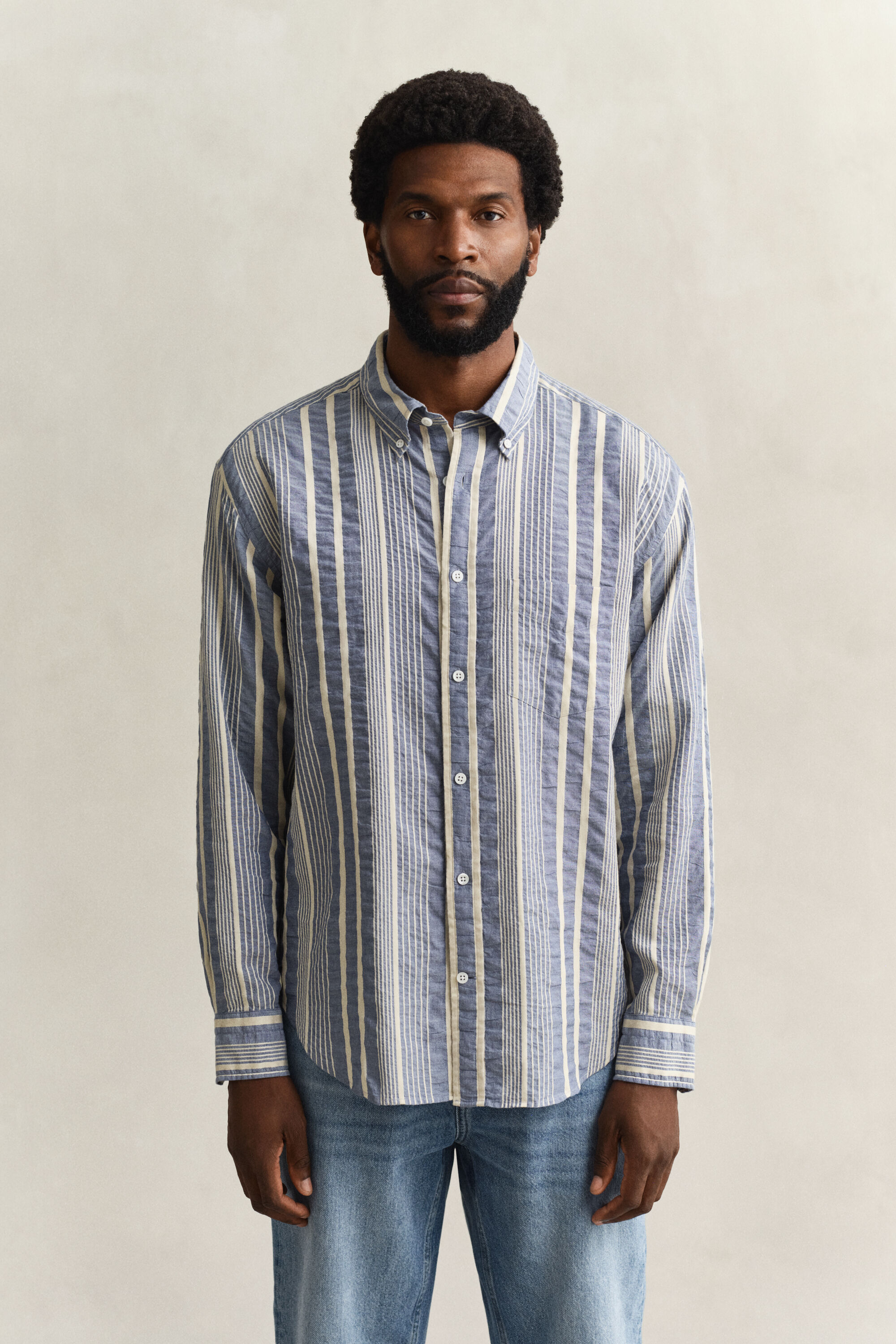Camicia Seersucker a righe relaxed fit