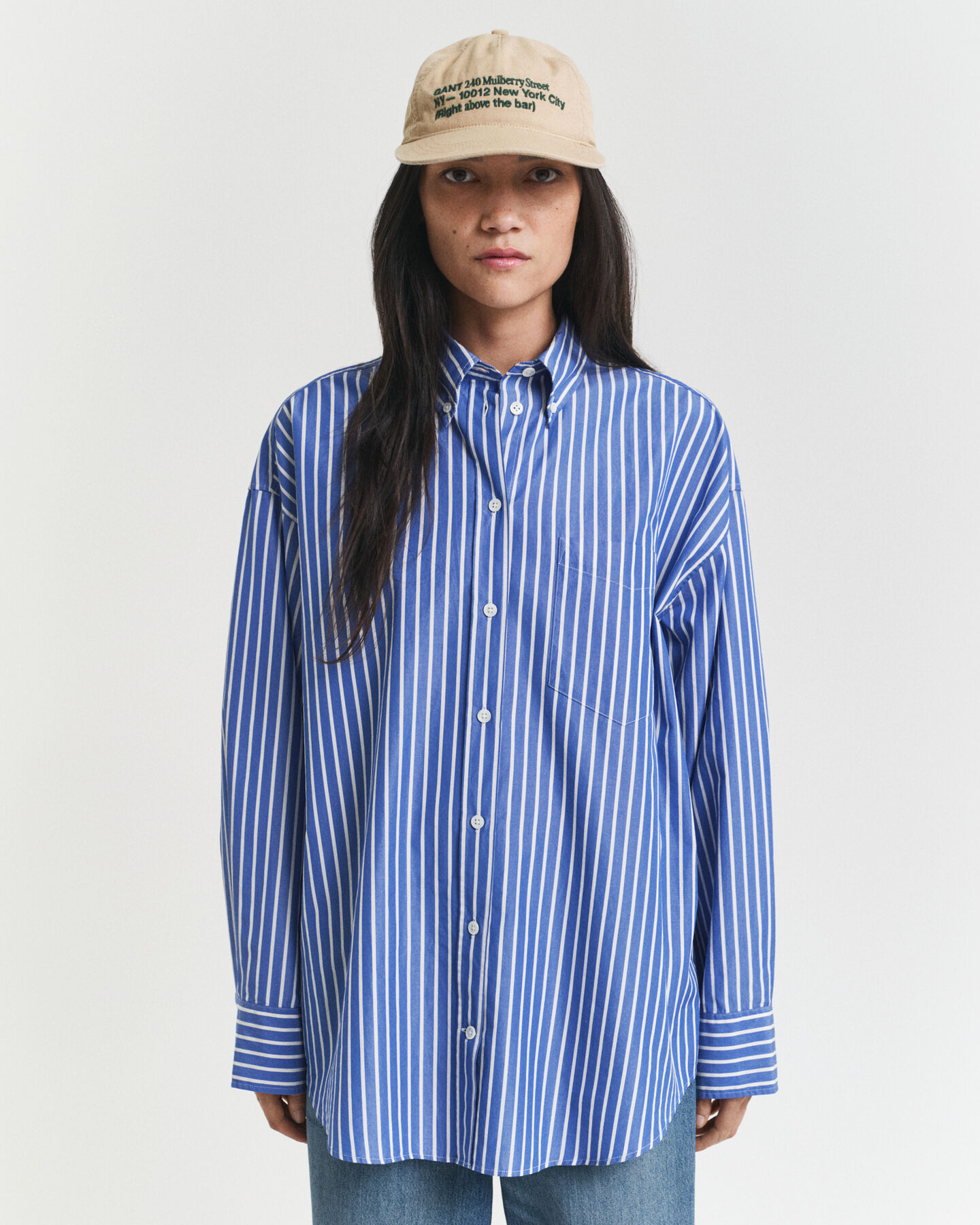 Camicia in popeline a righe oversize