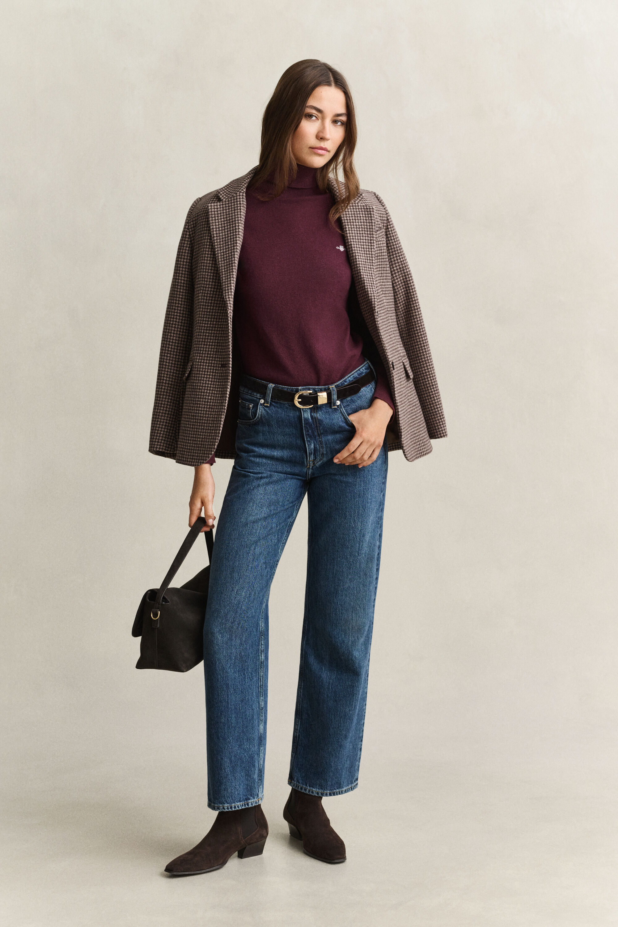 Maglia con collo alto in lana e cotone