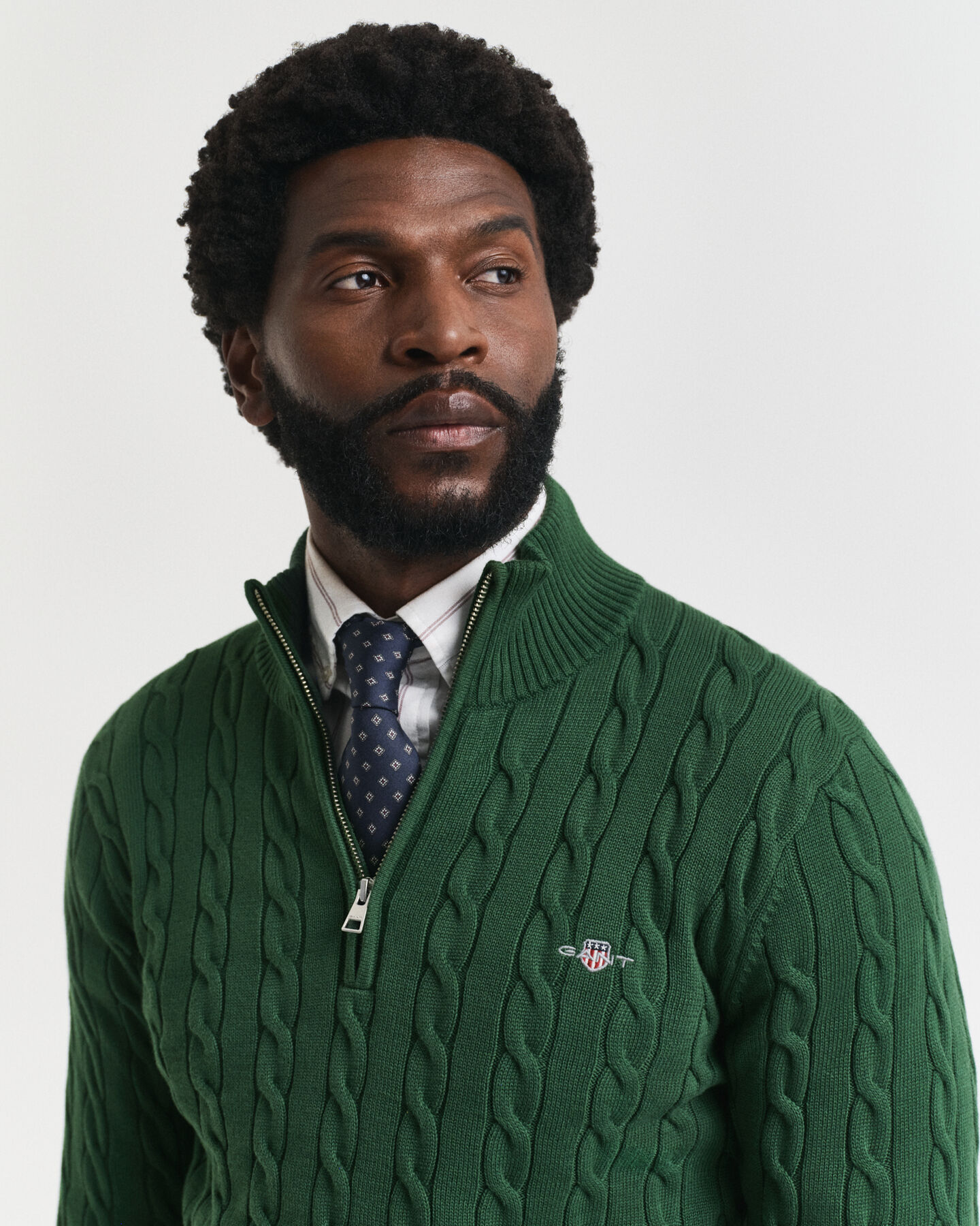 Maglia con zip corta in cotone a trecce