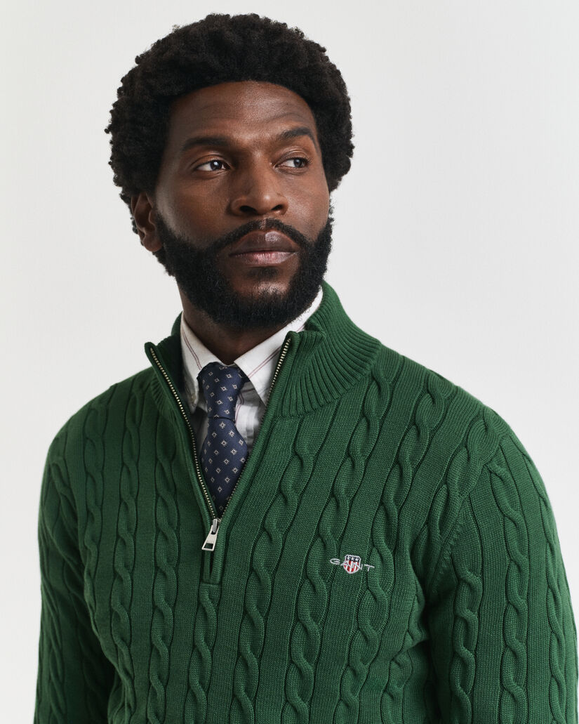 Maglia con zip corta in cotone a trecce