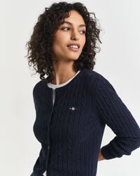 Cardigan in maglia di cotone elasticizzato a trecce