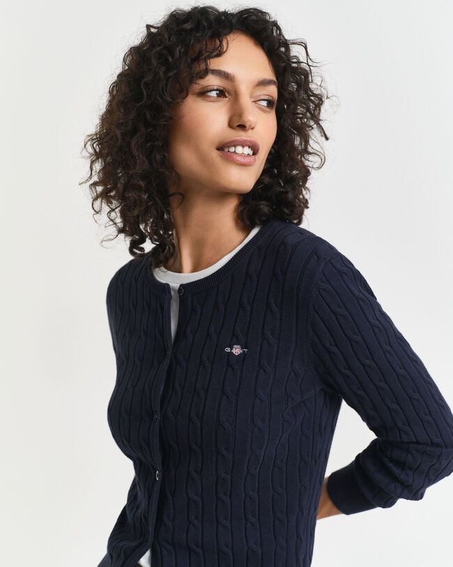 Cardigan in maglia di cotone elasticizzato a trecce