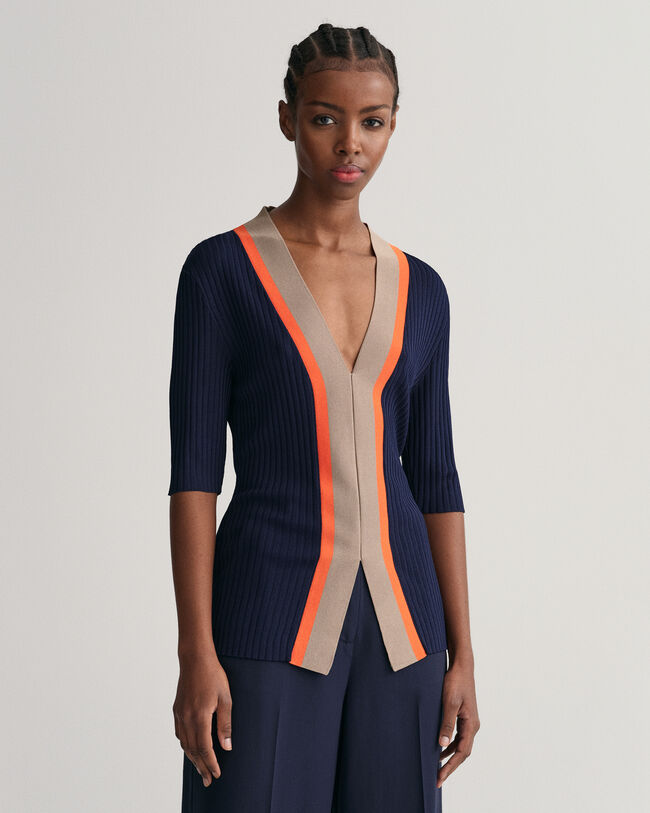 Top a coste con scollo a V