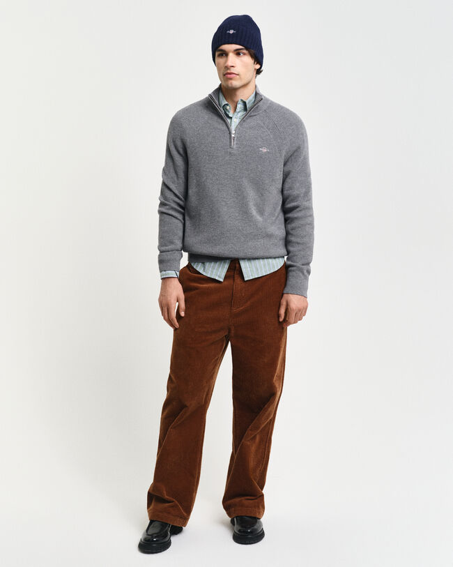 Maglia con zip corta in cotone e lana a coste