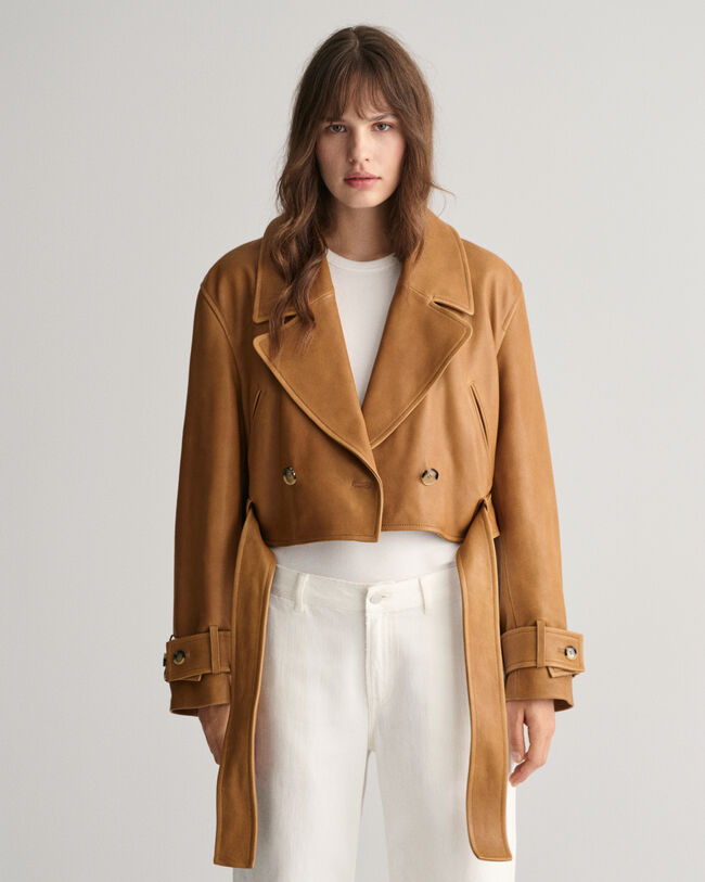 Giacca trench corta in pelle