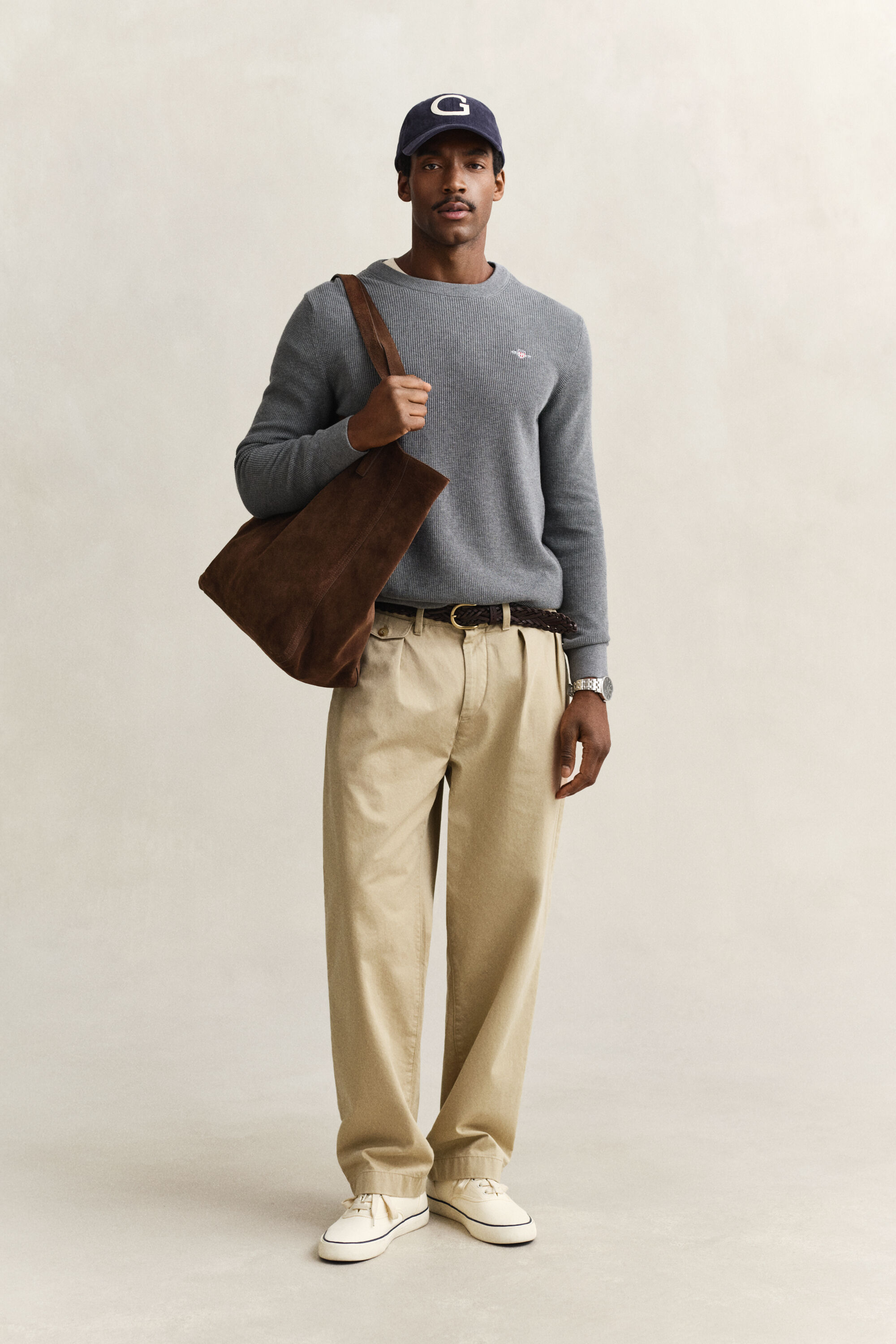 Maglia girocollo in cotone testurizzato