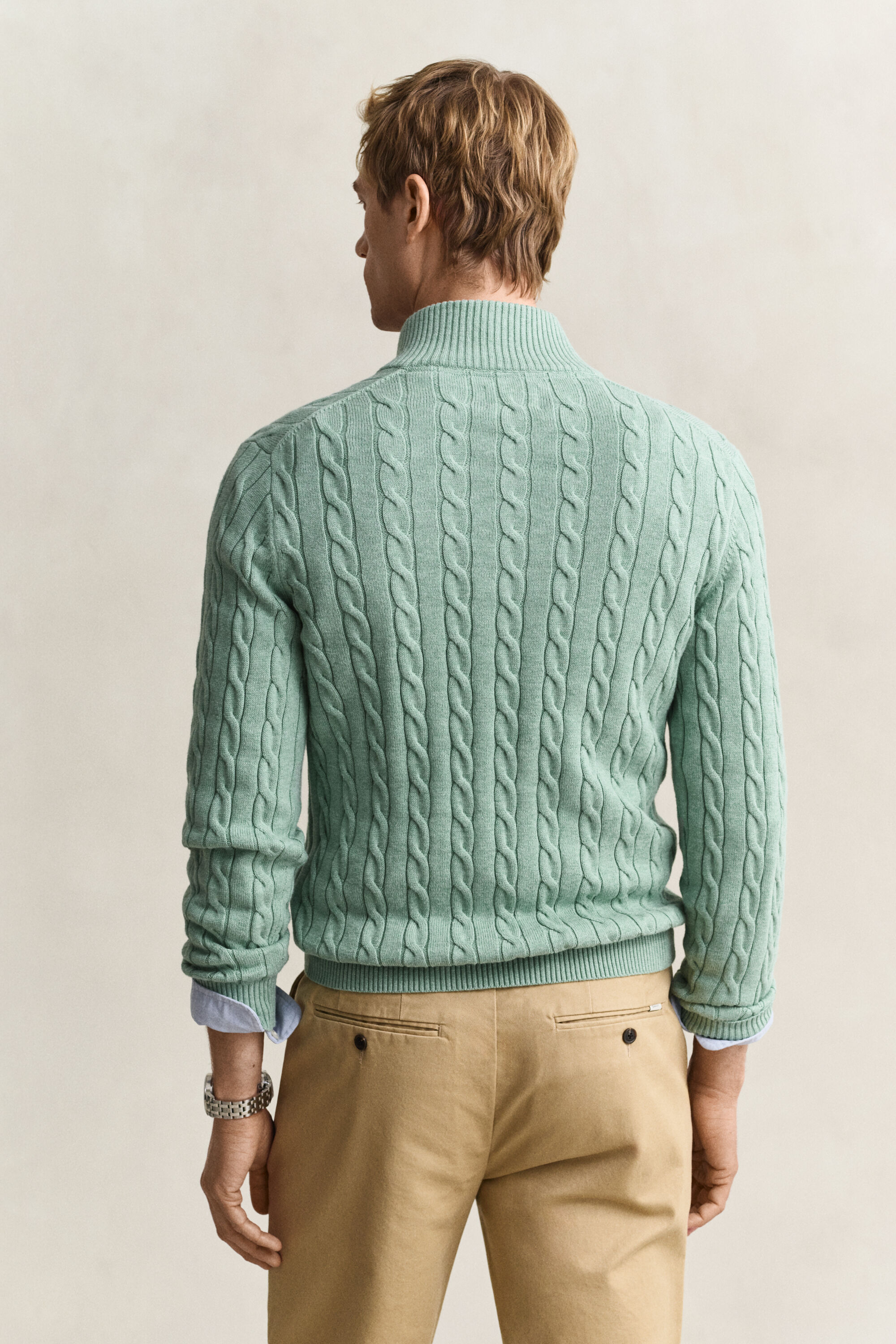 Maglia con zip corta in cotone a trecce