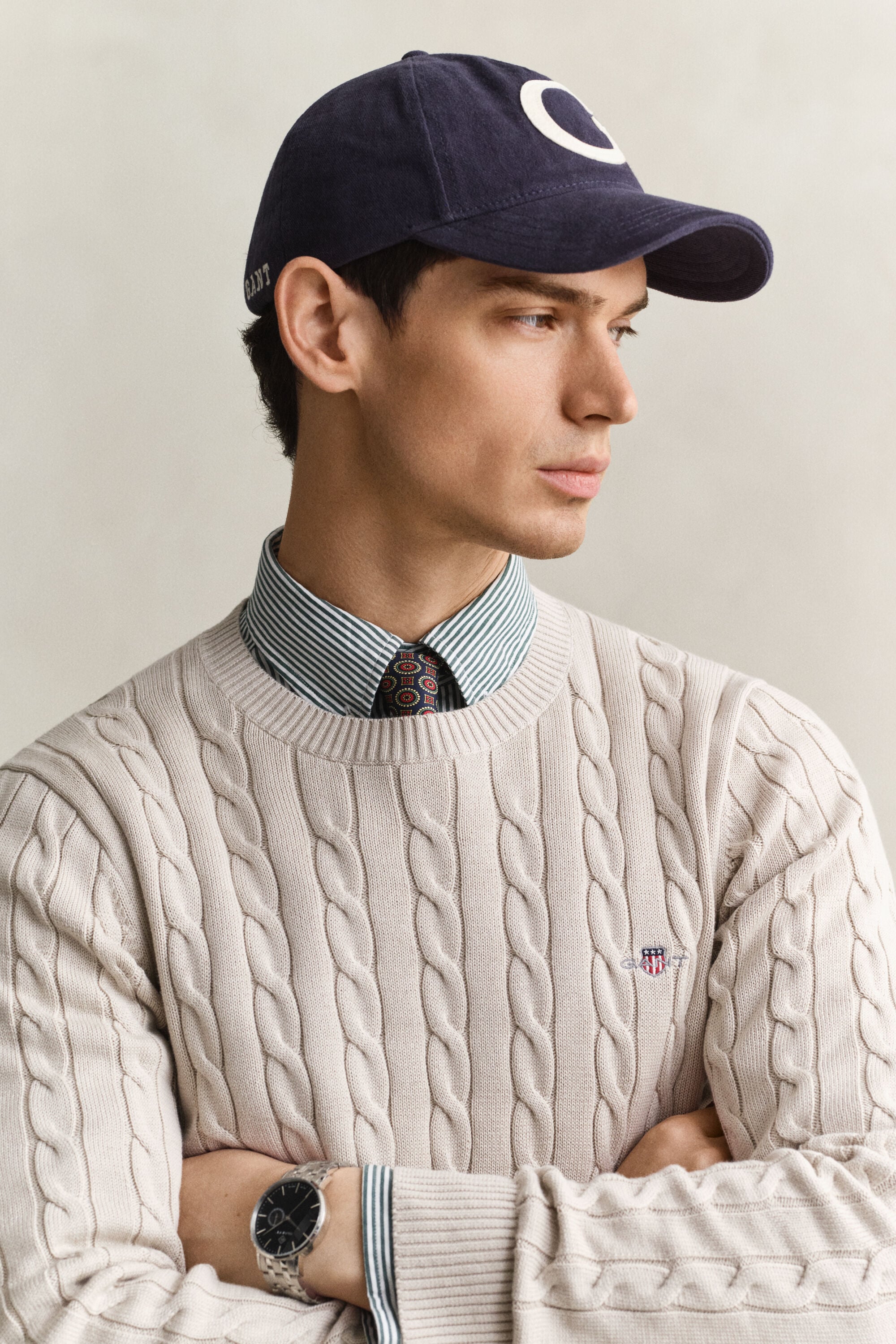 Maglia girocollo in cotone a trecce