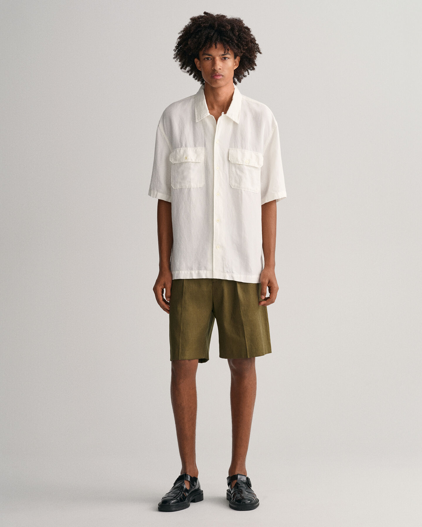 Camicia a maniche corte in lyocell di lino relaxed fit