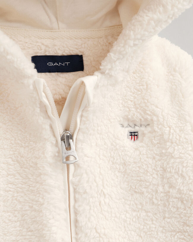 Coordinato pantaloni e felpa in pile con cappuccio e zip baby