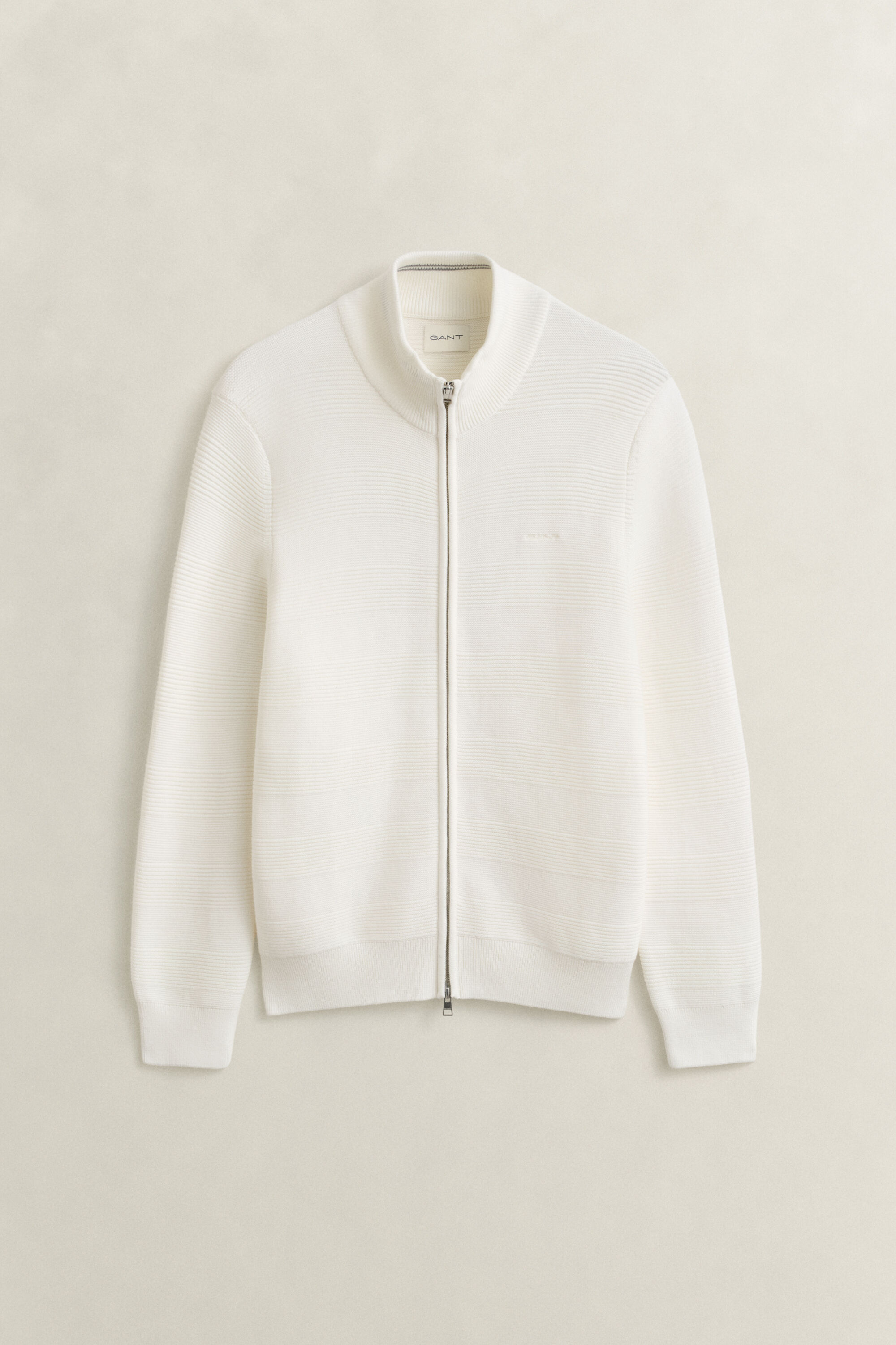 Cardigan con zip in cotone testurizzato