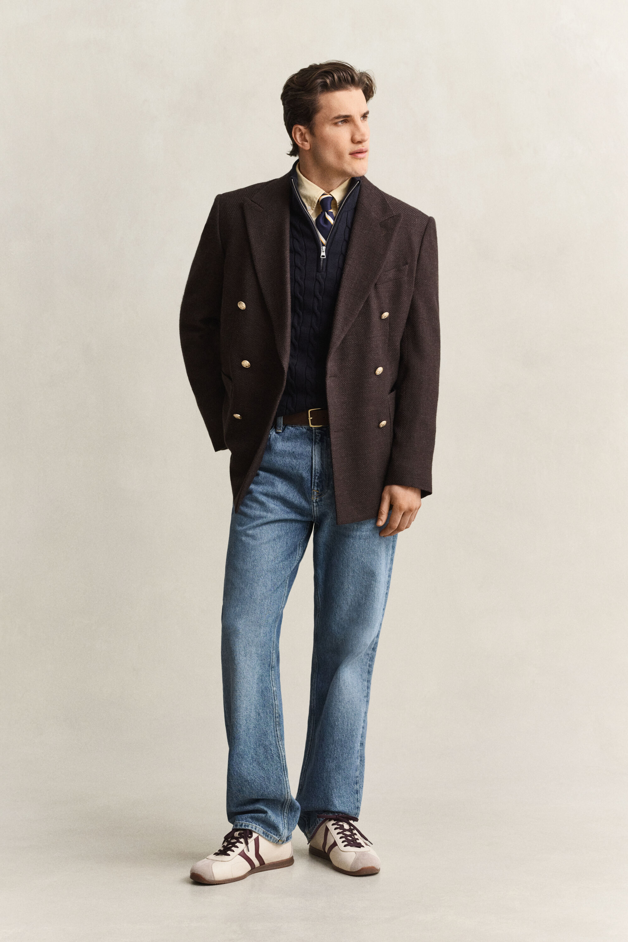 Maglia con zip corta in cotone a trecce