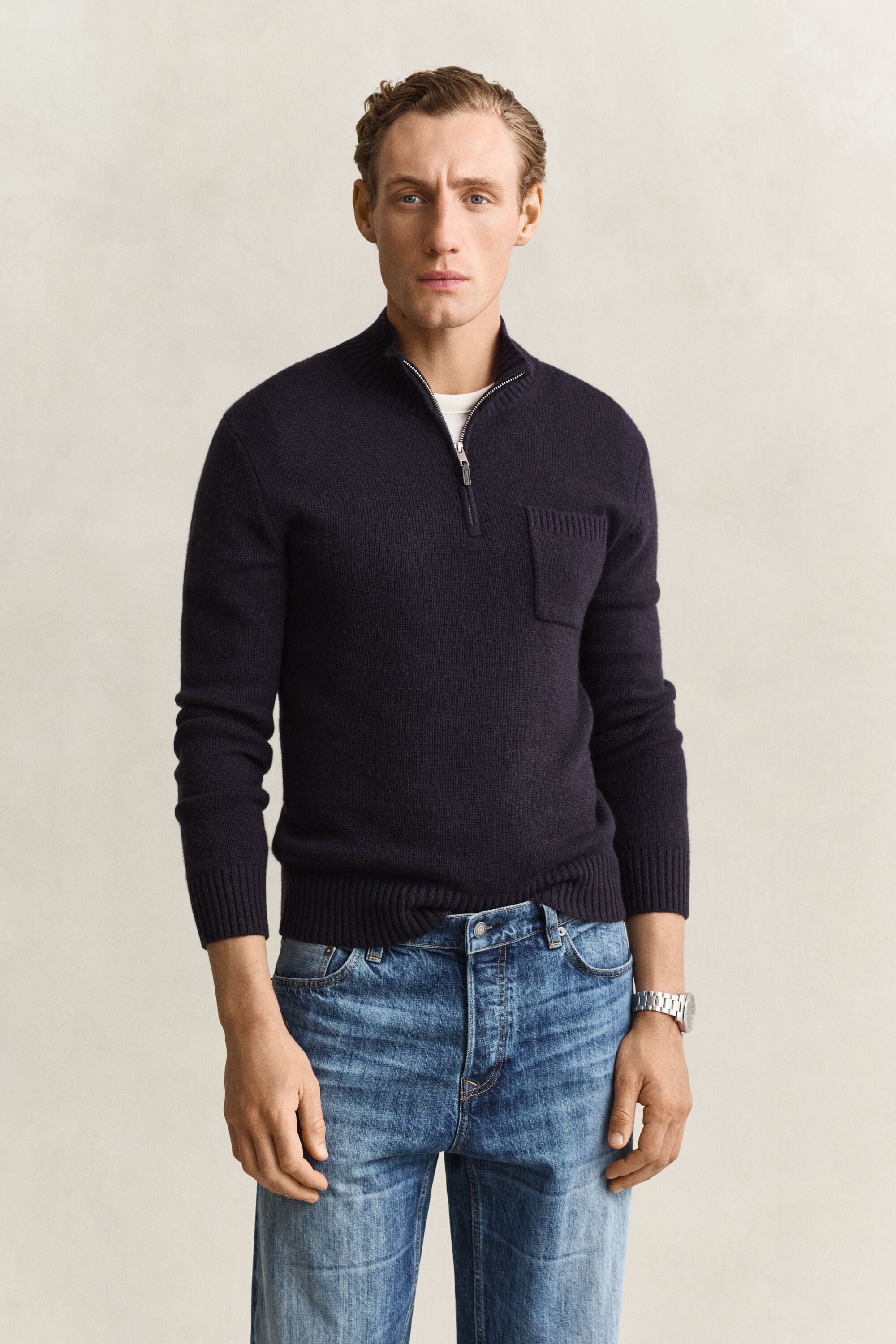 Maglia in cashmere con zip corta