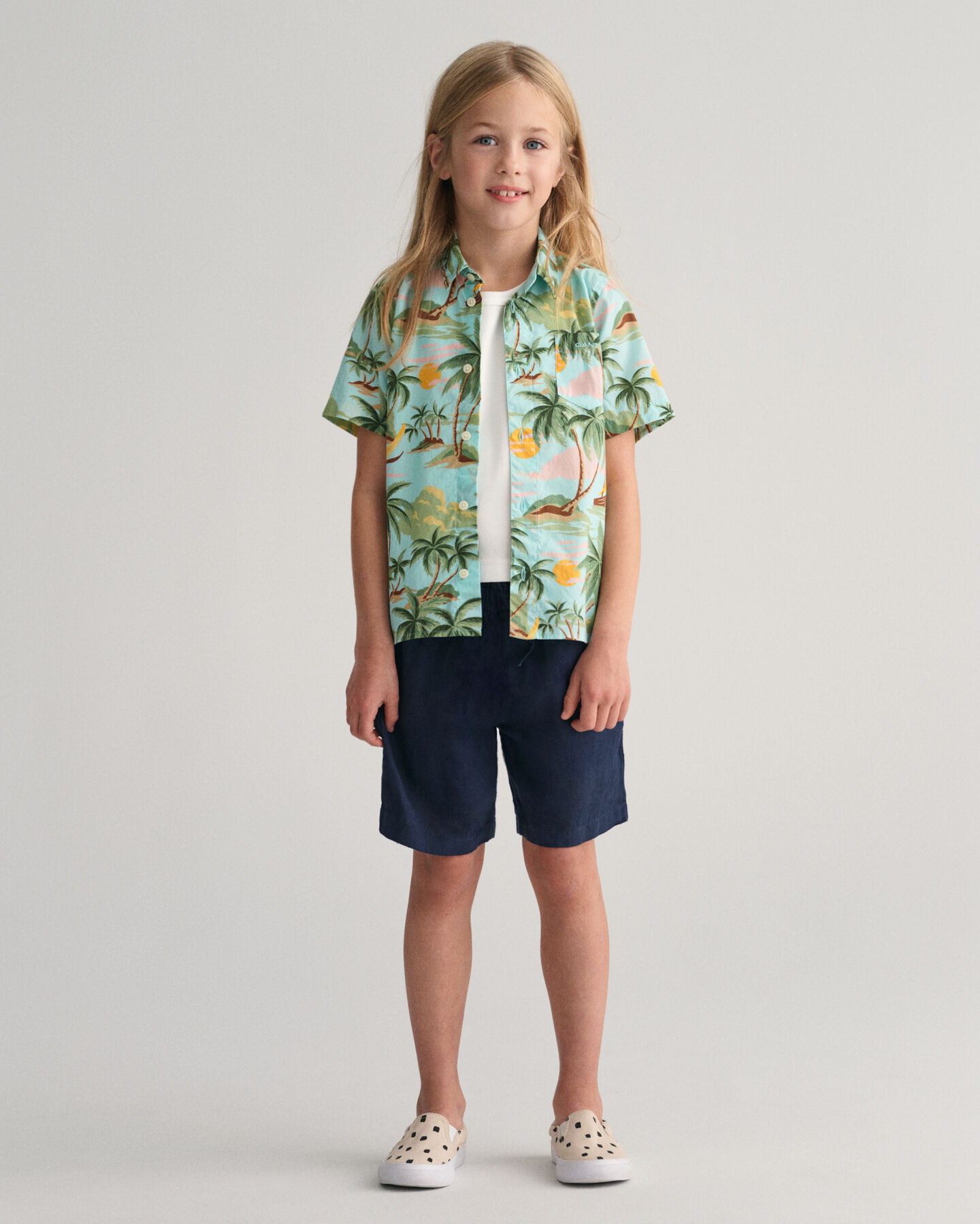 Camicia a maniche corte in cotone Palm Print Kids
