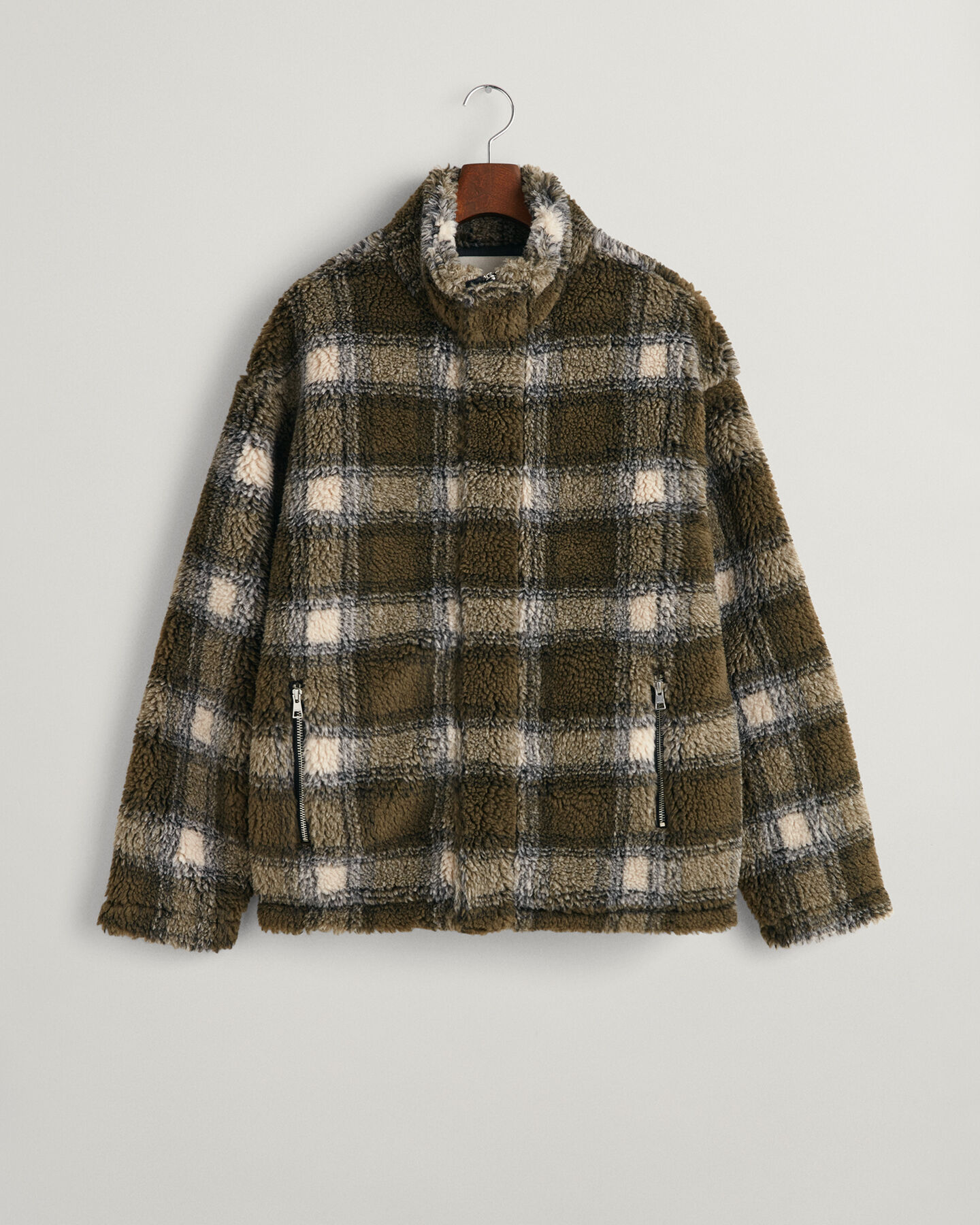 Giacca in pile a quadri con zip