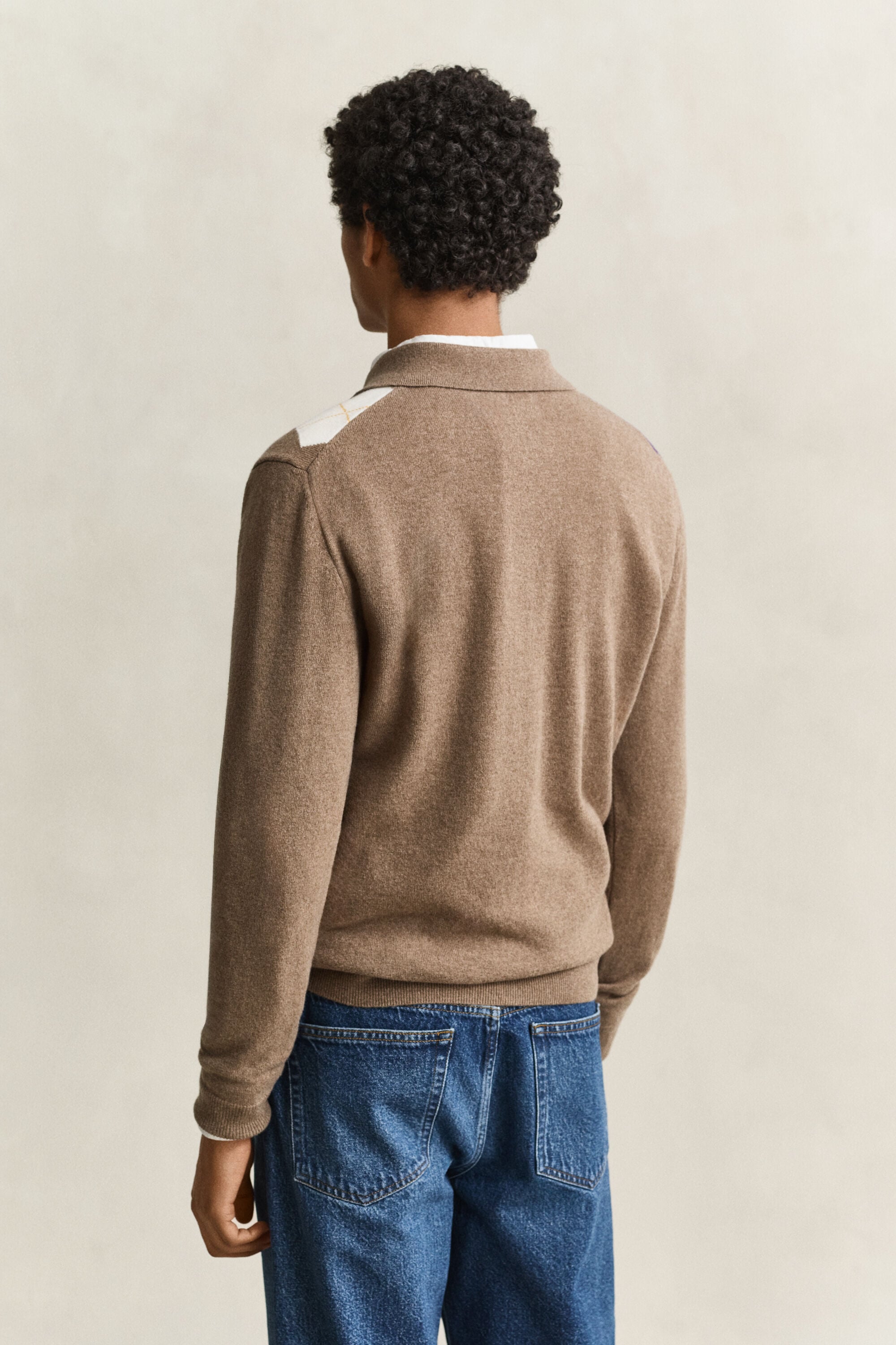 Maglia polo in finissima lana d’agnello a rombi