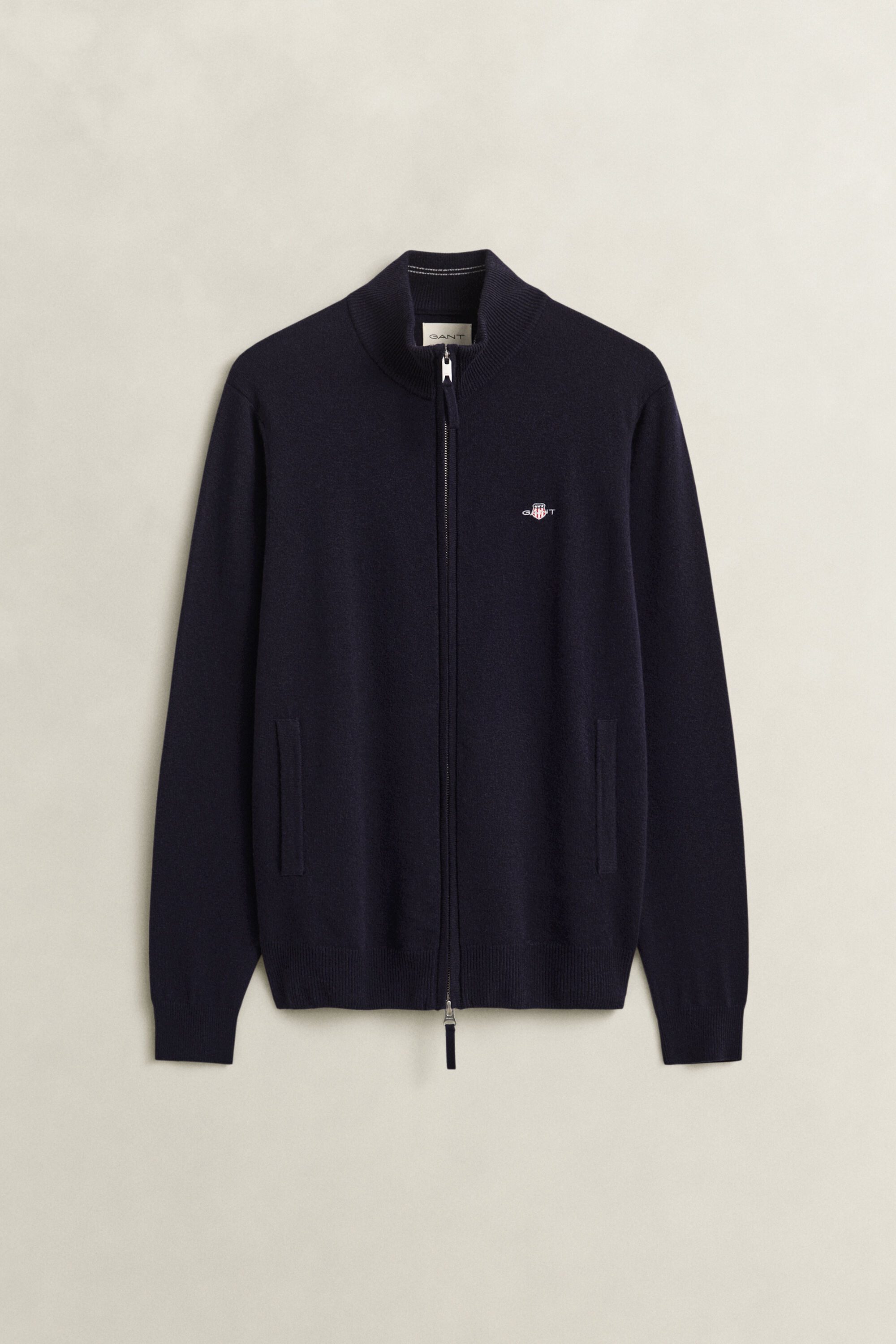 Cardigan con zip in lana d’agnello
