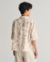 Camicia a maniche corte in lino Palm Print relaxed fit