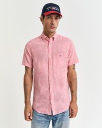 Camicia a maniche corte in misto cotone-lino regular fit