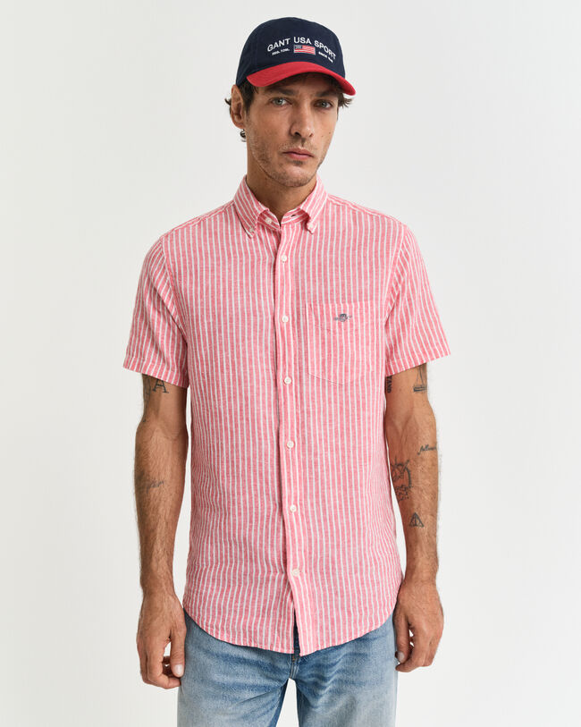 Camicia a maniche corte in misto cotone-lino regular fit