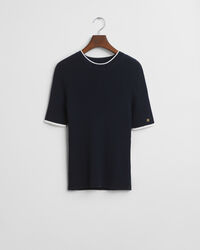 Maglia girocollo a coste e maniche corte a contrasto