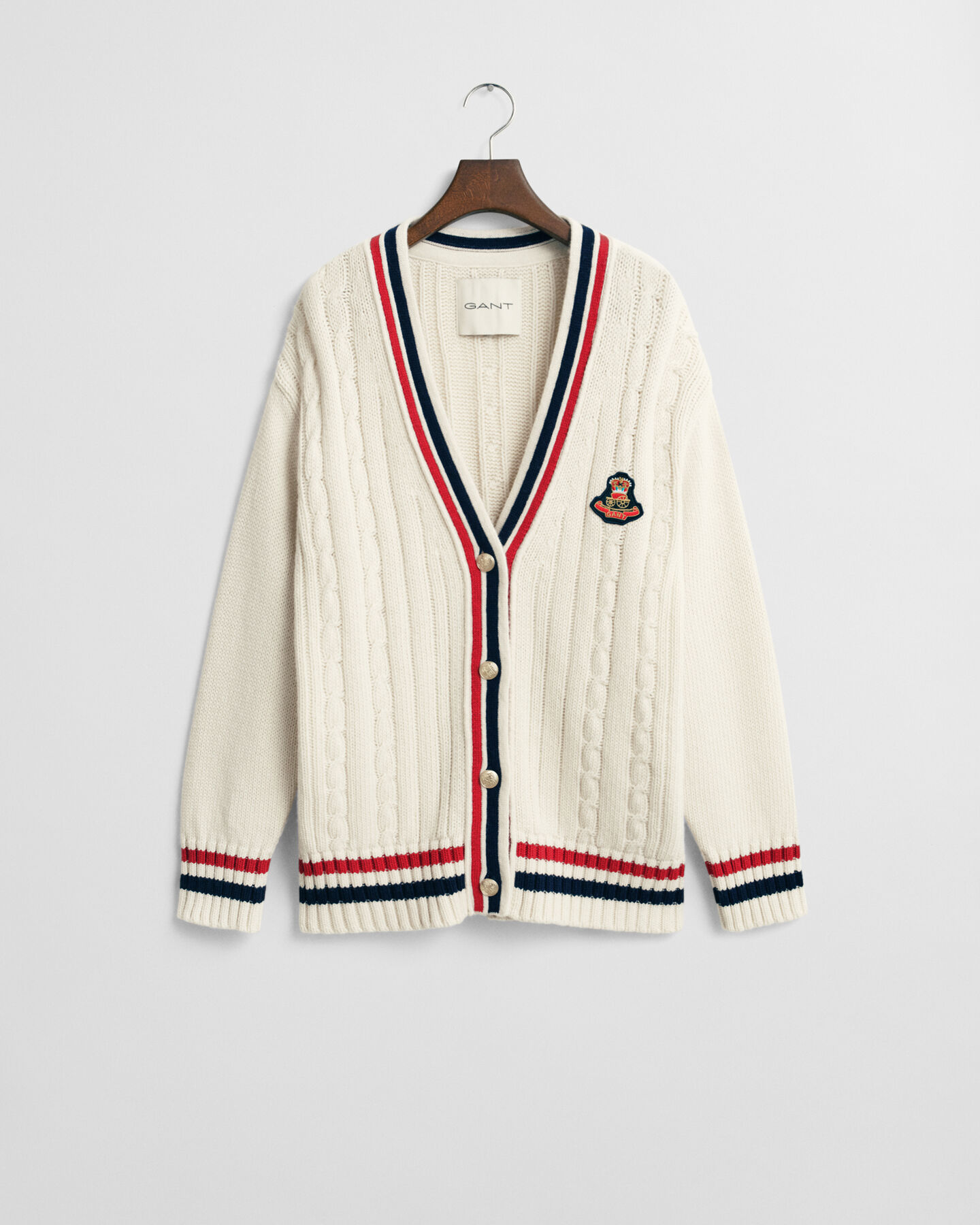 Cardigan Gant Varsity con scollo a V in maglia a trecce