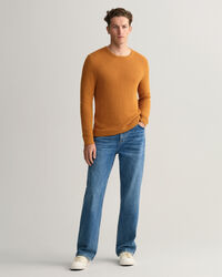 Maglia girocollo testurizzata in misto cotone-lino