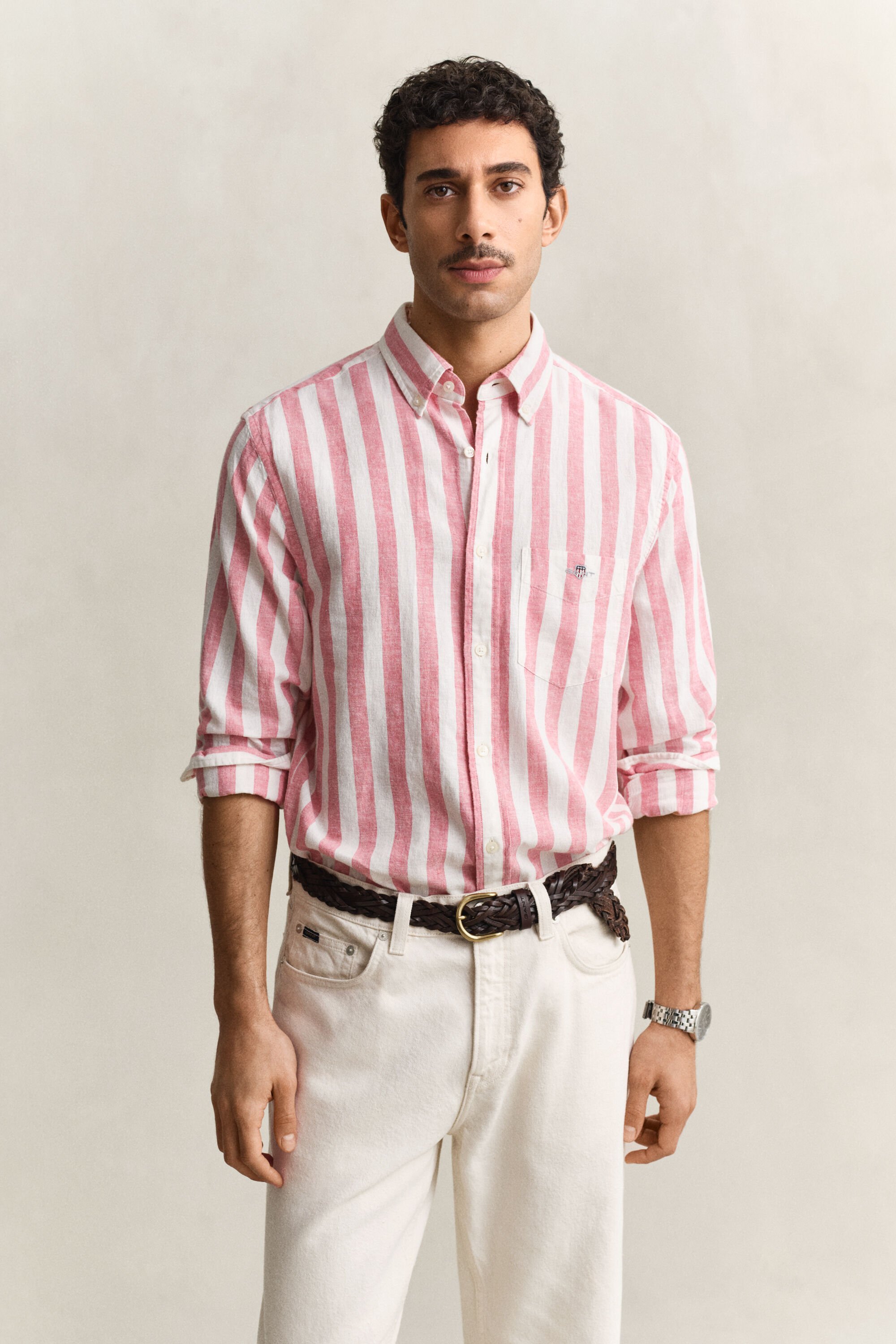 Camicia a righe in misto lino