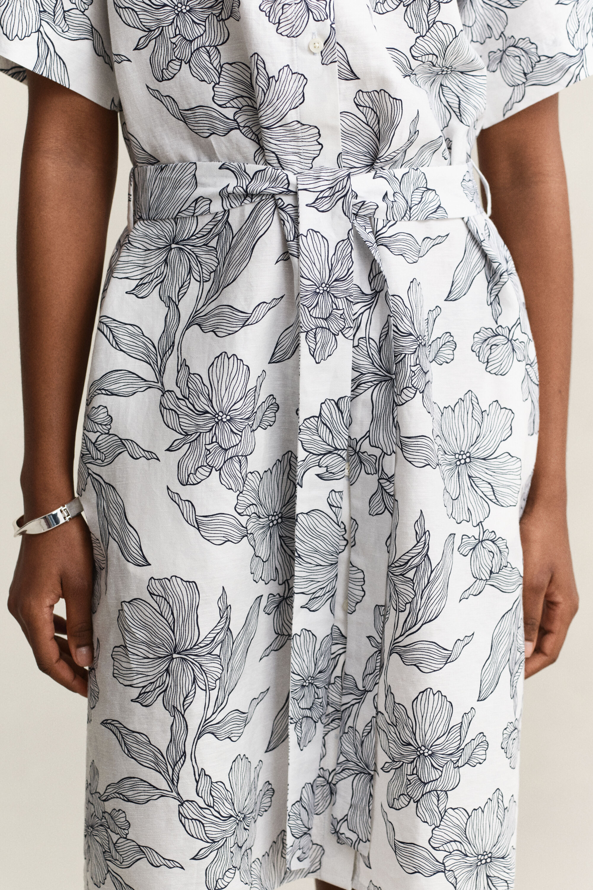 Abito chemisier in lino con stampa floreale