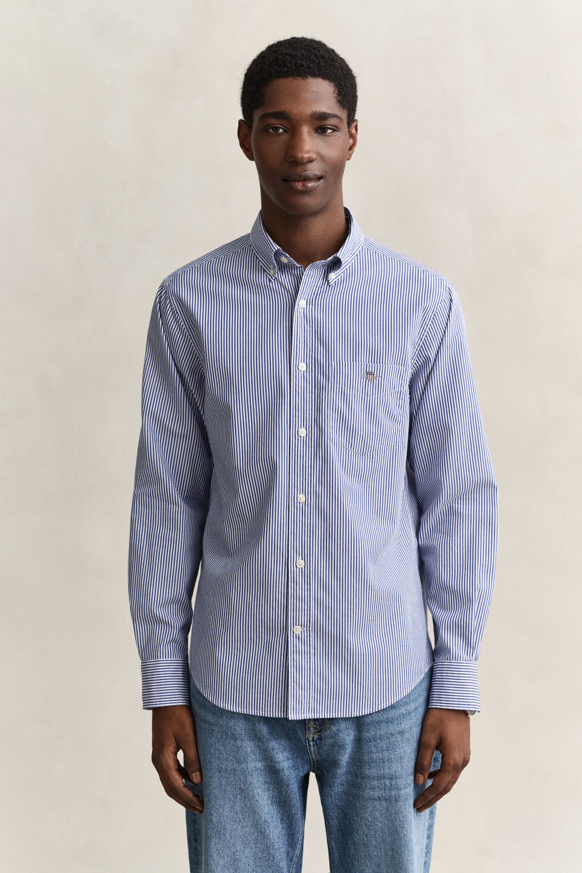 Camicia classica in popeline a righe Banker