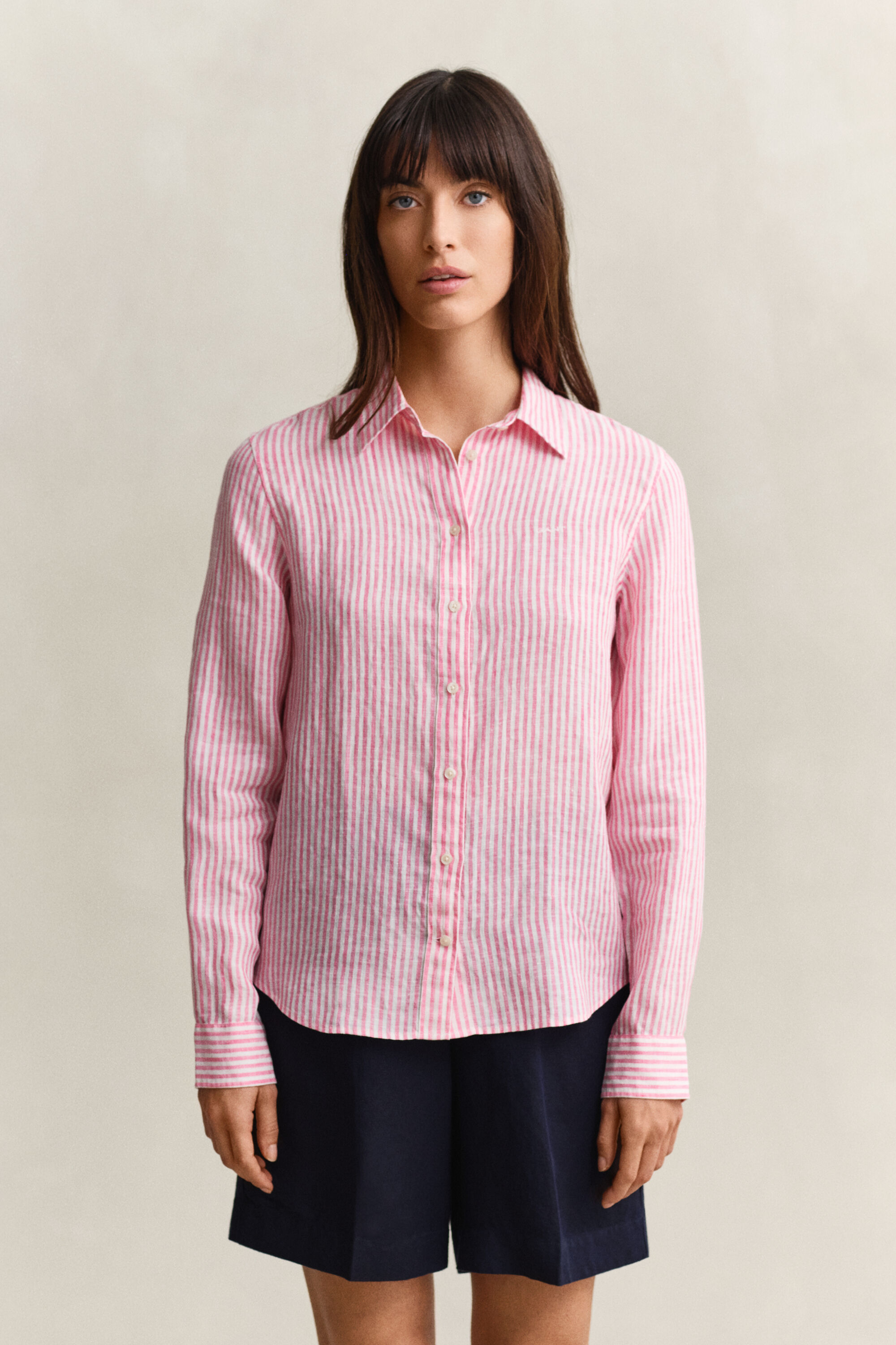 Camicia di lino a righe regular fit