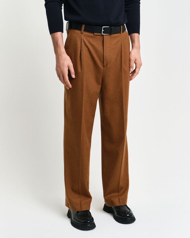 Pantaloni da abito in flanella di lana relaxed fit