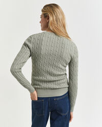 Maglia girocollo in cotone elasticizzato a trecce