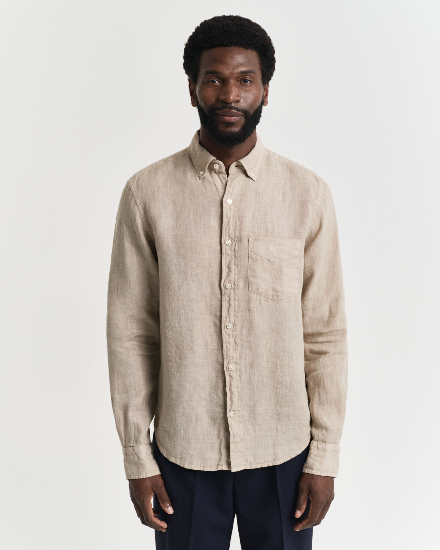 Camicia di lino tinto in capo regular fit